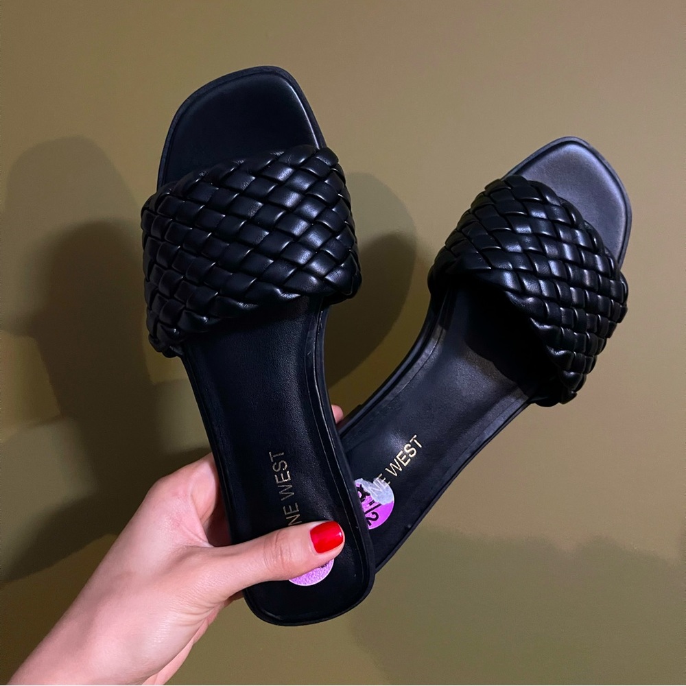 Nine West Women’s Black Woven Slip On Sandals
